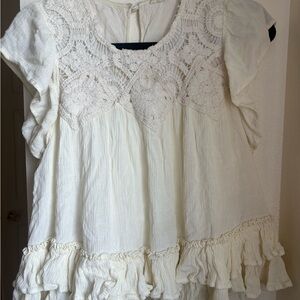 Miss Me Cream Lace Ruffle Blouse